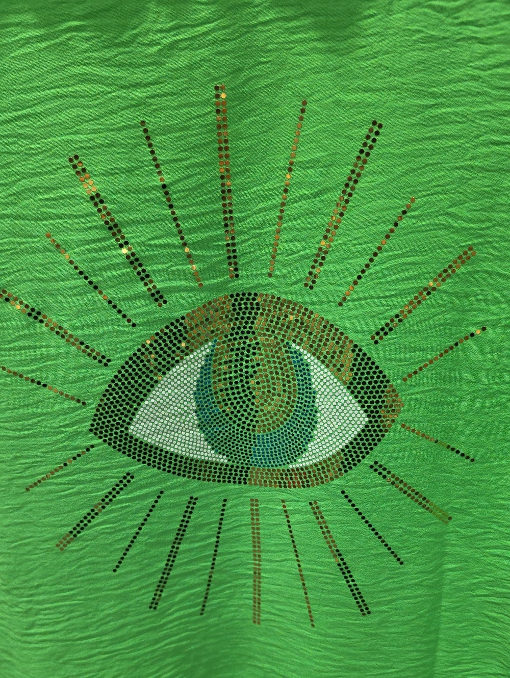 Lightweight Button-Down Shirt in Vibrant Green With Eye Symbol On Back - Picture 3 of 6